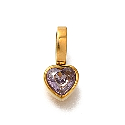 Фиолетовый Ионное покрытие (ip) 304 подвески из нержавеющей стали со стразами, сердце прелести, реальный 14 k позолоченный, фиолетовые, 11.5x5.5x4 мм, отверстие : 4.5x2.5 мм