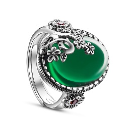 Green SHEGRACE 925 Thailand Sterling Silver Rings, with Grade AAA Cubic Zirconia, Half Round with Flower, Green, Size 9, 19mm