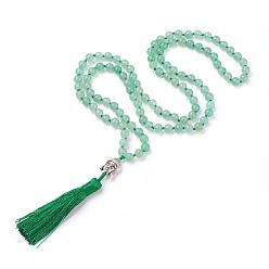 Green Aventurine Tassel Pendant Necklaces, with Natural Green Aventurine Beads, Buddha Head, 31.1 inch~33 inch(79~84cm)