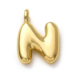 Letter N Латунные подвески, долговечный, стойки покрытие, без кадмия и без свинца, реальный 18 k позолоченный, Письмо N, 15.5x11.5x4.5 мм, отверстие : 2.5 мм