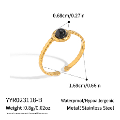 Обсидиан Круглое кольцо из натурального обсидиана, манжетное кольцо из нержавеющей стали для женщин, реальный 18 k позолоченный