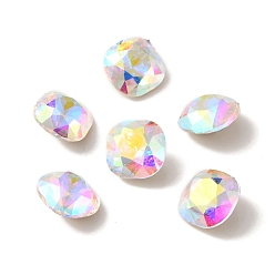 Crystal AB K9 Glass Rhinestone Cabochons, Pointed Back & Back Plated, Faceted, Square, Crystal AB, 10x10x6mm
