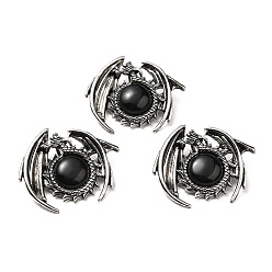 Obsidian Natural Obsidian Pendants, Dragon Charms, with Rack Plating Antique Silver Tone Alloy Findings, Cadmium Free & Lead Free, 40x48x12mm, Hole: 9x6mm