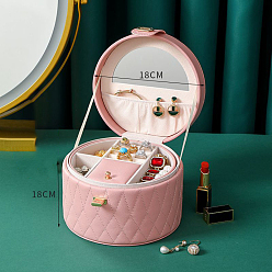 Pink Portable Travel Round Imitation Leather Jewelry Storage Boxes for Earrings Rings Necklaces, Pink, 18x18cm
