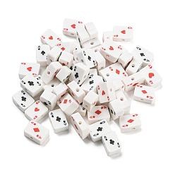 White Handmade Polymer Clay Beads, Playing Card, White, 9x7x4.5mm, Hole: 1.8mm