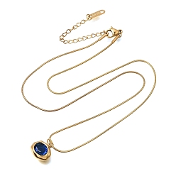Medium Blue 304 Stainless Steel Pave Cubic Zirconia Pendant Necklaces, Oval, Golden, PVD Vacuum Plating, Medium Blue, 17.72~18.11 inch(45~46cm)