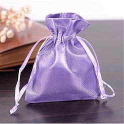 Lilac Rectangle Cloth Bags, with Drawstring, Lilac, 12x9cm