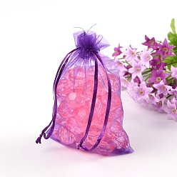 Dark Violet Valentines Day Gifts Packages Organza Bags, with Ribbons, Rectangle, Dark Violet, 14x17cm