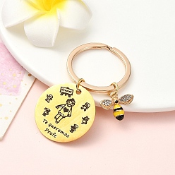 Золотой Брелок из горного хрусталя из сплава и 201 нержавеющей стали, с эмалью и кольцами из сплава, Пчелы, золотые, 6.2 см