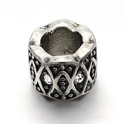 Antique Silver Retro 304 Stainless Steel Grade A Rhinestone Beads, Column, Antique Silver, 8.5x11mm, Hole: 6mm