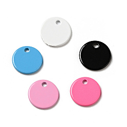 Mixed Color Spray Painted 201 Stainless Steel Charms, Flat Round Charms, Mixed Color, 8.5x1mm, Hole: 1mm