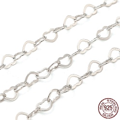 Platinum Rhodium Plated 925 Sterling Silver Heart Link Chains, Soldered, Platinum, 4x5.5x0.6mm