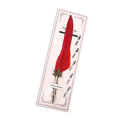 Crimson Leaf Alloy Signature Pen, Feather Pen, Quill Pen, for Calligraphy Pen, Crimson, 25~30cm