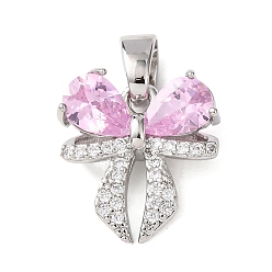 Платина Латунные микро проложить кубического циркония подвески, бантом прелести, платина, 15x15x4.5 мм, отверстие : 5x3 мм