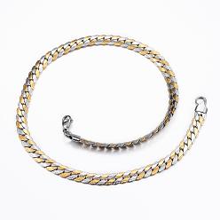 Golden & Stainless Steel Color 304 Stainless Steel Textured Chain Necklaces, with Lobster Claw Clasps, Golden & Stainless Steel Color, 17.91 inch(45.5cm), 7.5x2mm