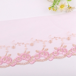 Pearl Pink Polyester Lace Trim Ribbons, Garment Accessories, Flower, Pearl Pink, 1/2 inch(14mm), about 30Yard/roll