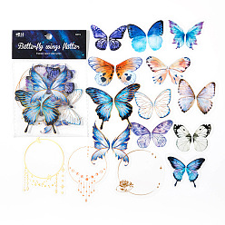 Blue 30Pcs 15 Style PET Waterproof Plastic Butterfly Sticker, Self-adhesion, for DIY Scrapbooking, Travel Diary Caft, Blue, 55~80mm, 2Pcs/style