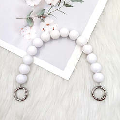 White Plastic Phone Case Chain Beaded Strap, Short Handbag Chain Strap, with Spring Rings, for DIY Phone Case and Bag Accessories, White, 30x1.8cm