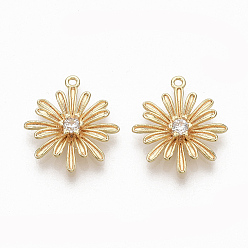 Прозрачный Латунные микропаве прозрачные подвески с фианитом, без никеля , цветок, реальный 18 k позолоченный, 17x15x2.5 мм, отверстие : 1 мм