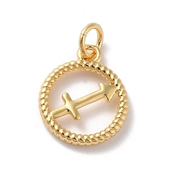 Sagittarius Brass Charms, Cadmium Free & Lead Free, Real 18K Gold Plated, Ring with Twelve Constellations, Sagittarius, 14.5x12x2mm, Hole: 3.4mm