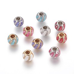 Mixed Color Brass Micro Pave Cubic Zirconia European Beads, Large Hole Beads, with Enamel and Freshwater Shell, Round, Mixed Color, 10x8mm, Hole: 4mm