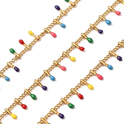 (52) Непрозрачная лаванда 304 из нержавеющей стали обуздать цепи, с эмалевыми подвесками и шпулей, пайки, ионное покрытие (ip), золотые, разноцветные, очарование: 6x1.5x2 мм, ссылка: 2x1.5x0.3 mm, около 16.4 футов (5 м) / рулон
