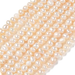 Beige Natürliche kultivierte Süßwasserperlenperlenstränge, Note 2a+, Kartoffel, beige, 3.8~4.2 mm, Bohrung: 0.5 mm, ca. 90~91 Stk. / Strang, 13.27~13.39'' (33.7~34 cm)