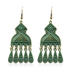 RH513 Bohemian Vintage Style Teardrop Tassel Earrings with Floral Carving and Statement Design