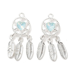 Синий Подвески из сплава со стразами, без свинца и без кадмия, тканая сетка, серебряные, синие, 34x15.5x4.5 мм, отверстие : 2 мм