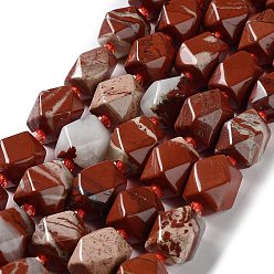 Red Jasper Natural Red Jasper Beads Strands, with Seed Beads, Faceted, Rhombus, 12~15x9~12x9~12mm, Hole: 1~1.2mm, about 20~21pcs/strand, 15.20~15.51 inch(38.6~39.4cm)