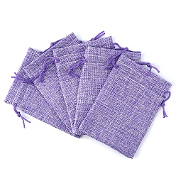 Medium Purple Rectangle Burlap Storage Bags, Drawstring Pouches Packaging Bag, Medium Purple, 14x10cm