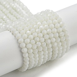 White Opaque Glass Beads Stands, Faceted(32 Facets), Round, White, 3~3.5mm, Hole: 0.6mm, about 174~175pcs/strand, 21.18''~21.34''(53.8~54.2cm)