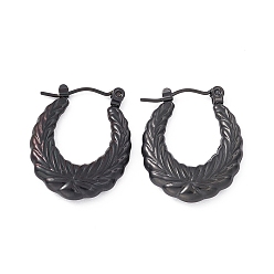 Electrophoresis Black 304 Stainless Steel Wheat Ring Thick Hoop Earrings for Women, Electrophoresis Black, 23.5x19x3.7mm, Pin: 0.7mm