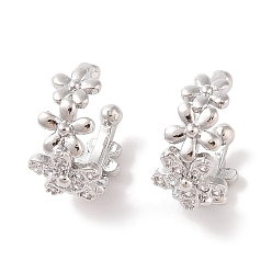 Платина Женские серьги-манжеты из латуни с микропаве и прозрачным цирконием, платина, 13.5x8 мм