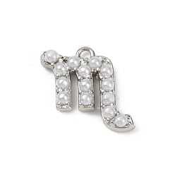 Платина Латунь прелести, с абс пластмассовой имитационной жемчужиной, долговечный, без кадмия и без свинца, стойки покрытие, Скорпион, платина, 13x14x3.5 мм, отверстие : 1.2 мм