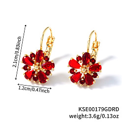 Красный Элегантные винтажные серьги-кольца из латуни с цветком, с кубического циркония, золотые, красные, 21x12 мм