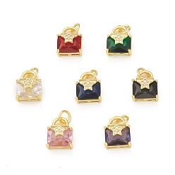 Mixed Color Rack Plating Brass Micro Pave Clear Cubic Zirconia Charms, with Jump Rings, Cadmium Free & Lead Free, Long-Lasting Plated, Envelope Handbag with Star Charm, Real 18K Gold Plated, Mixed Color, 12.5x9.5x7.5mm, Hole: 3mm