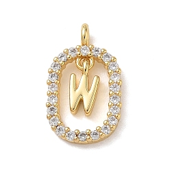 Настоящее золото 18K Латунные микропаве прозрачные подвески с фианитом, овальный с подвесками в виде буквы W, стойки покрытие, долговечный, без кадмия и без свинца, реальный 18 k позолоченный, 18.5x11x3.8 мм, отверстие : 1.8 мм