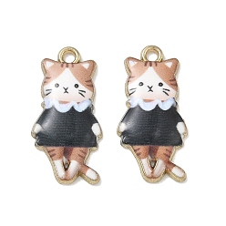 Черный Печатные подвески сплава, подвески в форме кошки, стойки покрытие, золотые, чёрные, 25x12x2.5 мм, отверстие : 1.8 мм