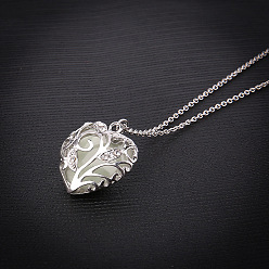 Beige Luminous Glow in the Dark Alloy Heart Cage Pendant Necklace, Beige, 11.26 inch(28.6cm)