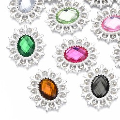 Mixed Color Alloy Cabochons, with Rhinestone, Cadmium Free & Lead Free, Faceted, Oval, Silver, Mixed Color, 28.5x24x4mm
