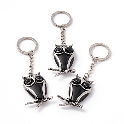 Obsidian Owl Natural Obsidian Pendant Keychain, with Alloy & Iron Findings, 10cm