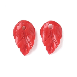 Красный Синтетические подвески в виде листьев, окрашенные в коралловый цвет, красные, 11x7x2.5 мм, отверстие : 1.2 мм
