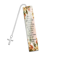 Gainsboro Stainless Steel Rectangle with Bible Word Bookmarks with Cross Pendant for Book Lovers, Gainsboro, 120x25mm