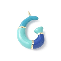 Letter G Латунь эмаль подвески, долговечный, без кадмия и без свинца, реальный 18 k позолоченный, буквенное очарование, Буква G, 21~25x6~25x4~7 мм, отверстие : 1.6~2 мм