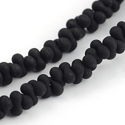 Black Frosted Bone Glass Bead Strands, Black, 4x2mm, Hole: 1mm; about 260pcs/strand, 16.53~16.92 inch(42~43cm)