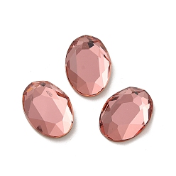 Padparadscha Glass Rhinestone Cabochons, Flat Back & Back Plated, Faceted, Oval, Padparadscha, 14x10x3.5mm