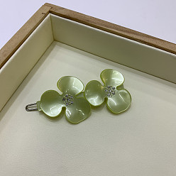 Olive Drab Pearlized Acrylic Hair Barrettes, Frog Buckle Hairpin for Women, Girls, with Iron Clips, Flower, Olive Drab, 68.5x31x8.5mm