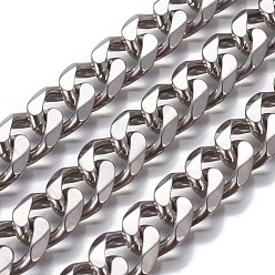 Stainless Steel Color 304 Stainless Steel Cuban Link Chains, Faceted, Unwelded, Stainless Steel Color, 13.5~14x11.5~12x3mm