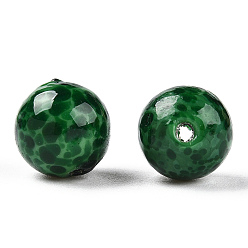 Green Handmade Normal Lampwork Beads, Round with Fleck, Green, 10mm, Hole: 1.2~1.6mm